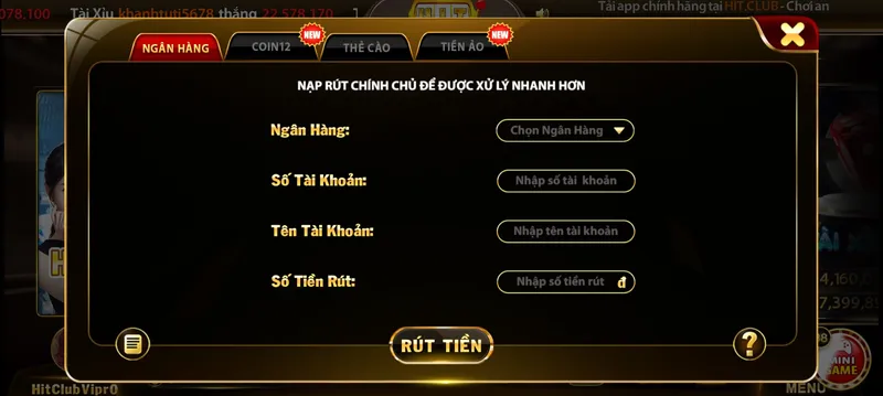 Rút tiền HitClub qua ngân hàng