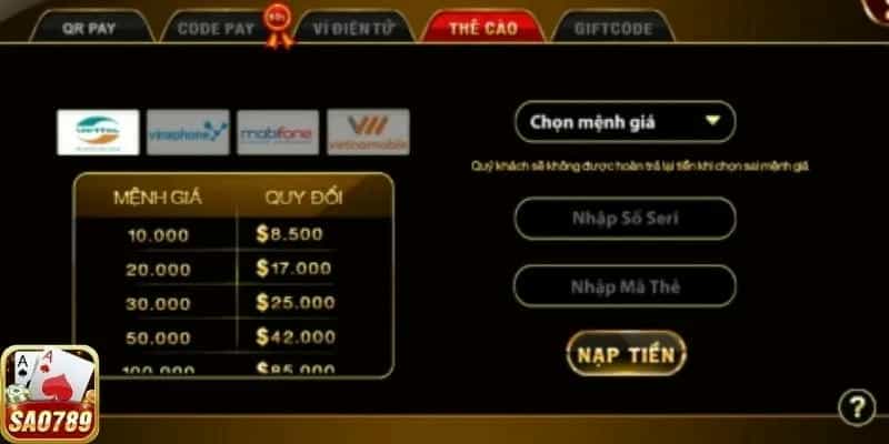Các Phương Thức Nạp Tiền Tại Sao789