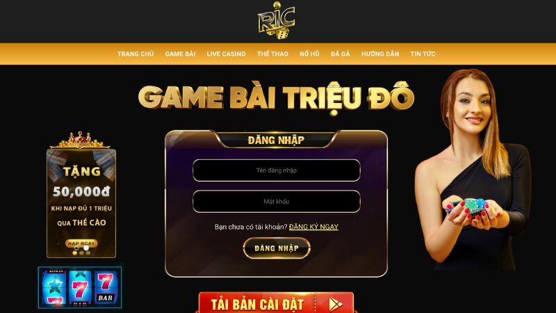 Giao diện cổng game Ricwin đẹp mắt, dễ sử dụng, thu hút mọi game thủ.