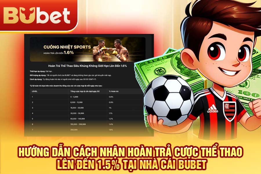 BuBet hướng dẫn cách nhận hoàn trả cược thể thao lên đến 1.5% tại nhà cái BuBet