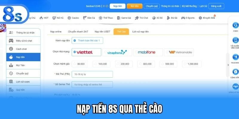 Nạp tiền qua thẻ cào điện thoại