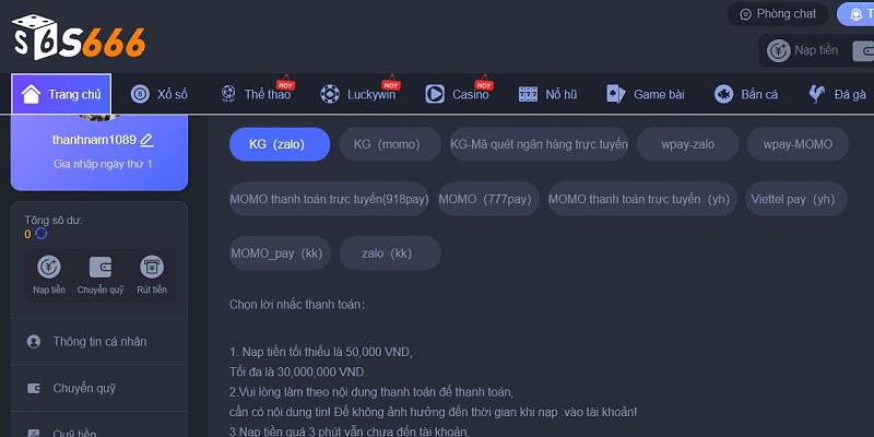 Giao diện rút tiền S666 thân thiện, dễ thao tác cho mọi người chơi.