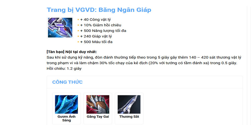 Ngân Băng Giáp - Trang bị cung cấp sát thương và khả năng làm chậm siêu tốt cho tướng đấu sĩ