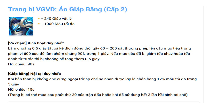 Áo Giáp Băng - Một trang bị làm chậm kiêm khống chế đặc biệt trong VGVD
