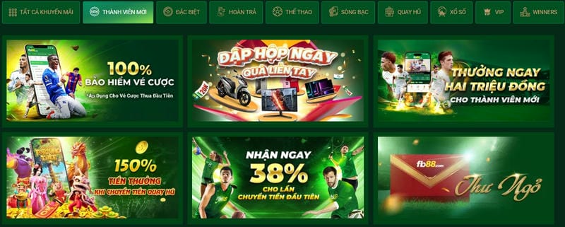 Giao diện khuyến mãi tân thủ hấp dẫn tại Nhà cái FB88.