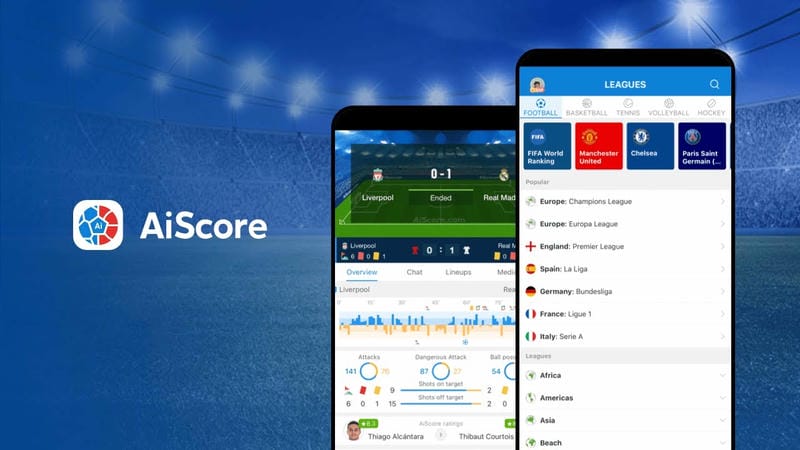 Giao diện một ứng dụng livescore uy tín, cung cấp đầy đủ thông tin trận đấu