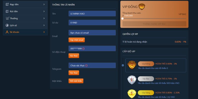 Tài khoản phải hợp lệ
